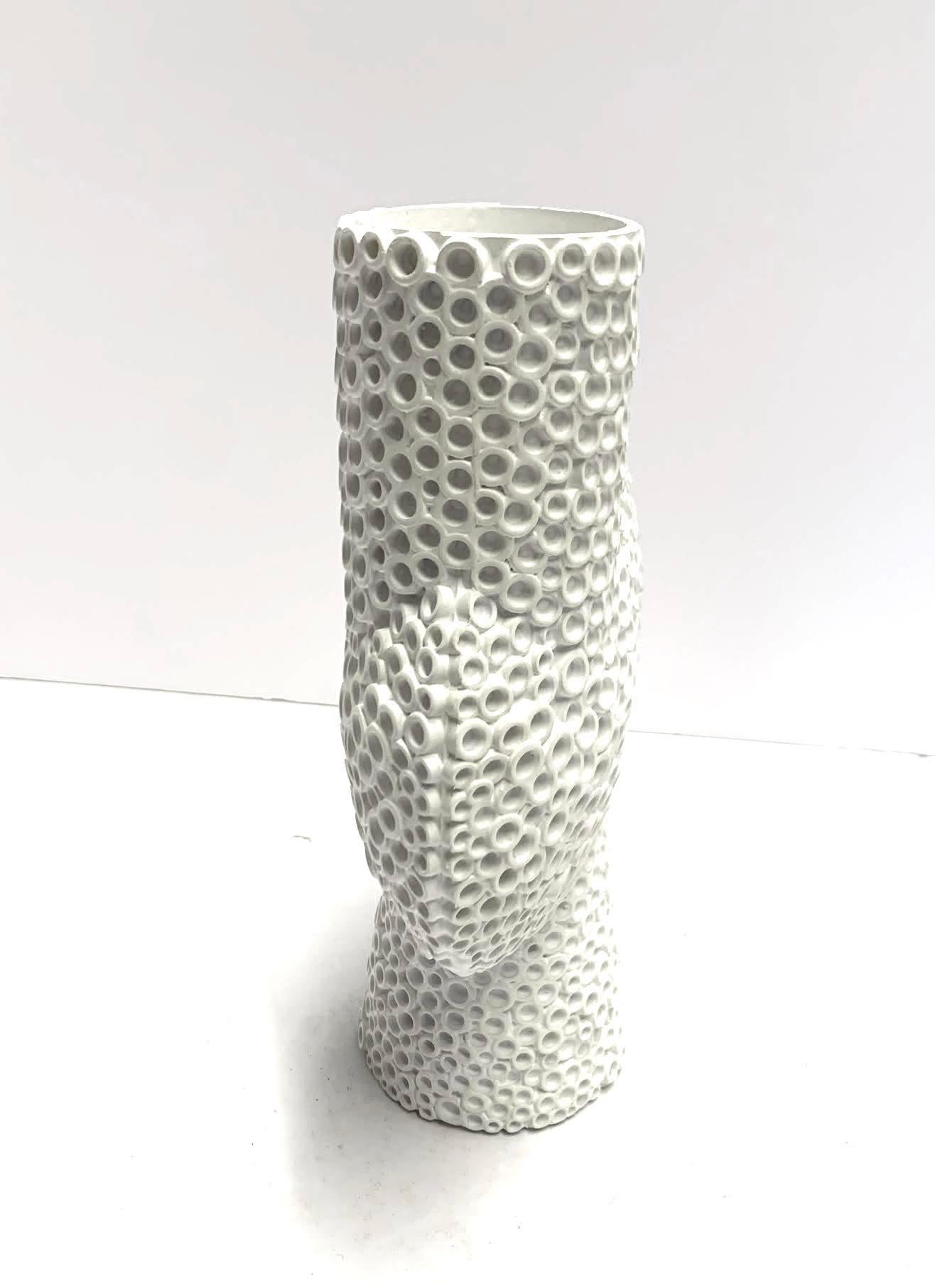 Chinese White Bold Texture Off Center Vase, China, Contemporary For Sale
