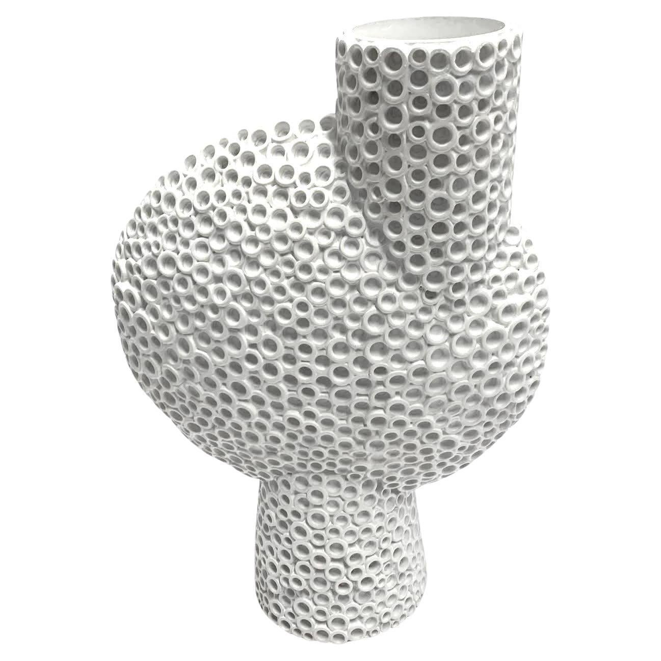 White Bold Texture Off Center Vase, China, Contemporary For Sale