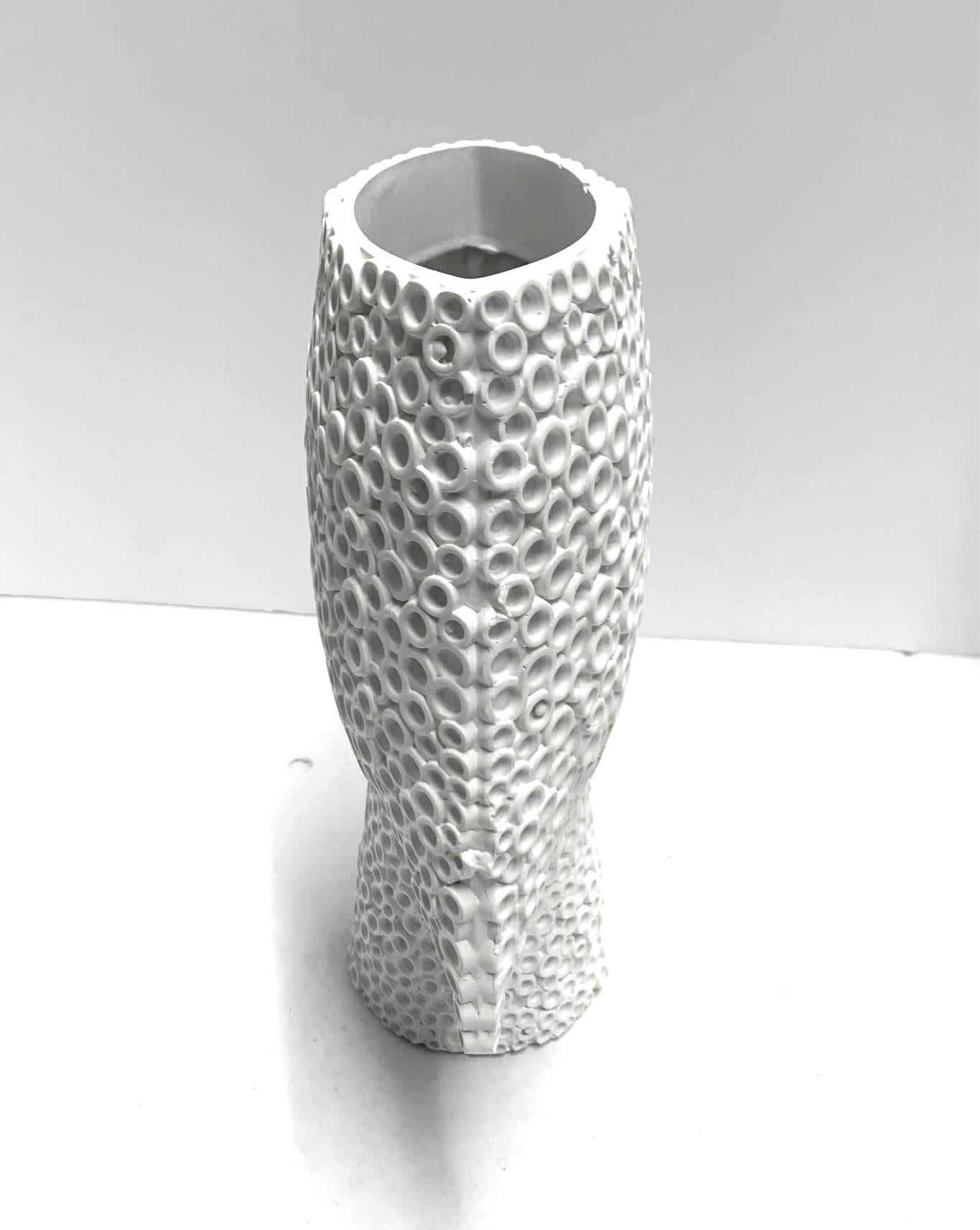 Chinese White Bold Textured Arrow Shaped Vase, China, Contemporary For Sale