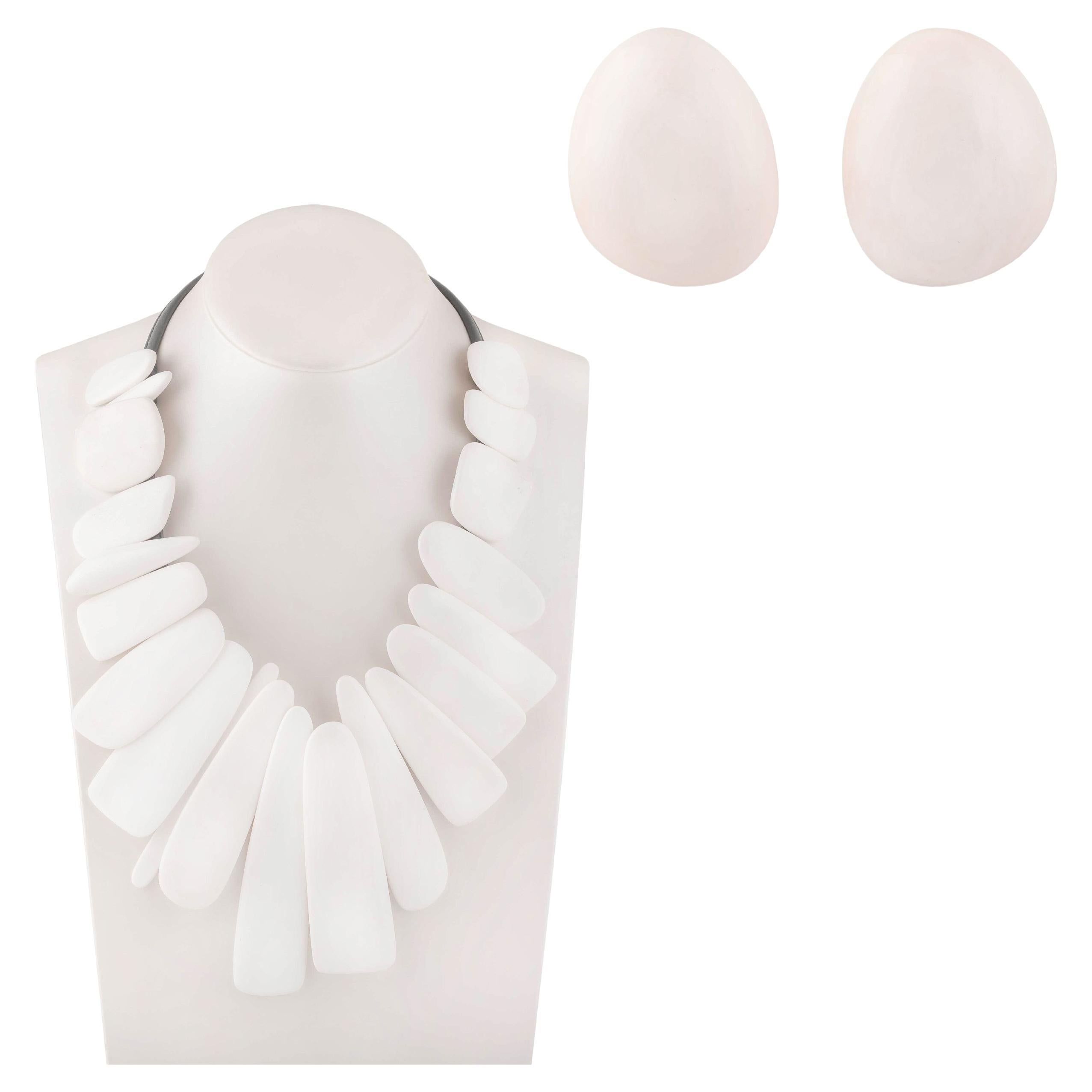 White Bone Earrings and White Bone Necklace Set For Sale