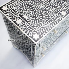 White Bone Inlay Seven-Drawer Dresser with Bone Knobs by House of Jaipur