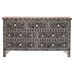 White Bone Inlay Seven-Drawer Dresser with Bone Knobs by House of Jaipur