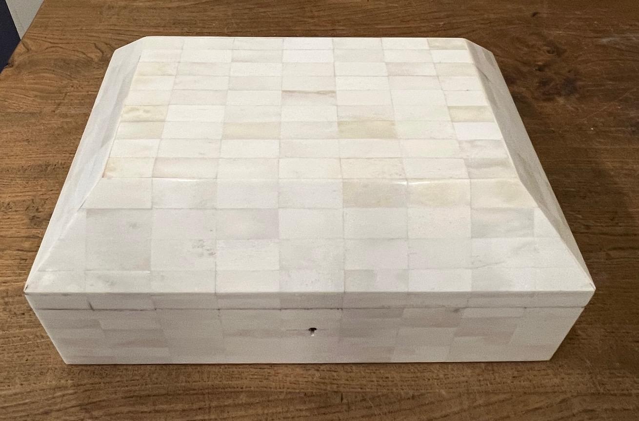 Caja decorativa con tapa de hueso blanco, India, Contemporánea Indio en venta