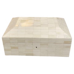 Caja decorativa con tapa de hueso blanco, India, Contemporánea