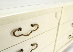 White Bone Tone Wash Lacquer 6 Drawer Dresser Solid Brass Ornate Drawer Pulls