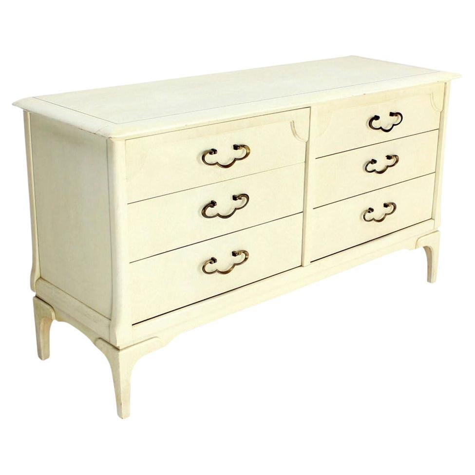 Cómoda de 6 cajones lacada en blanco tono hueso Latón macizo Tiradores de cajones ornamentados