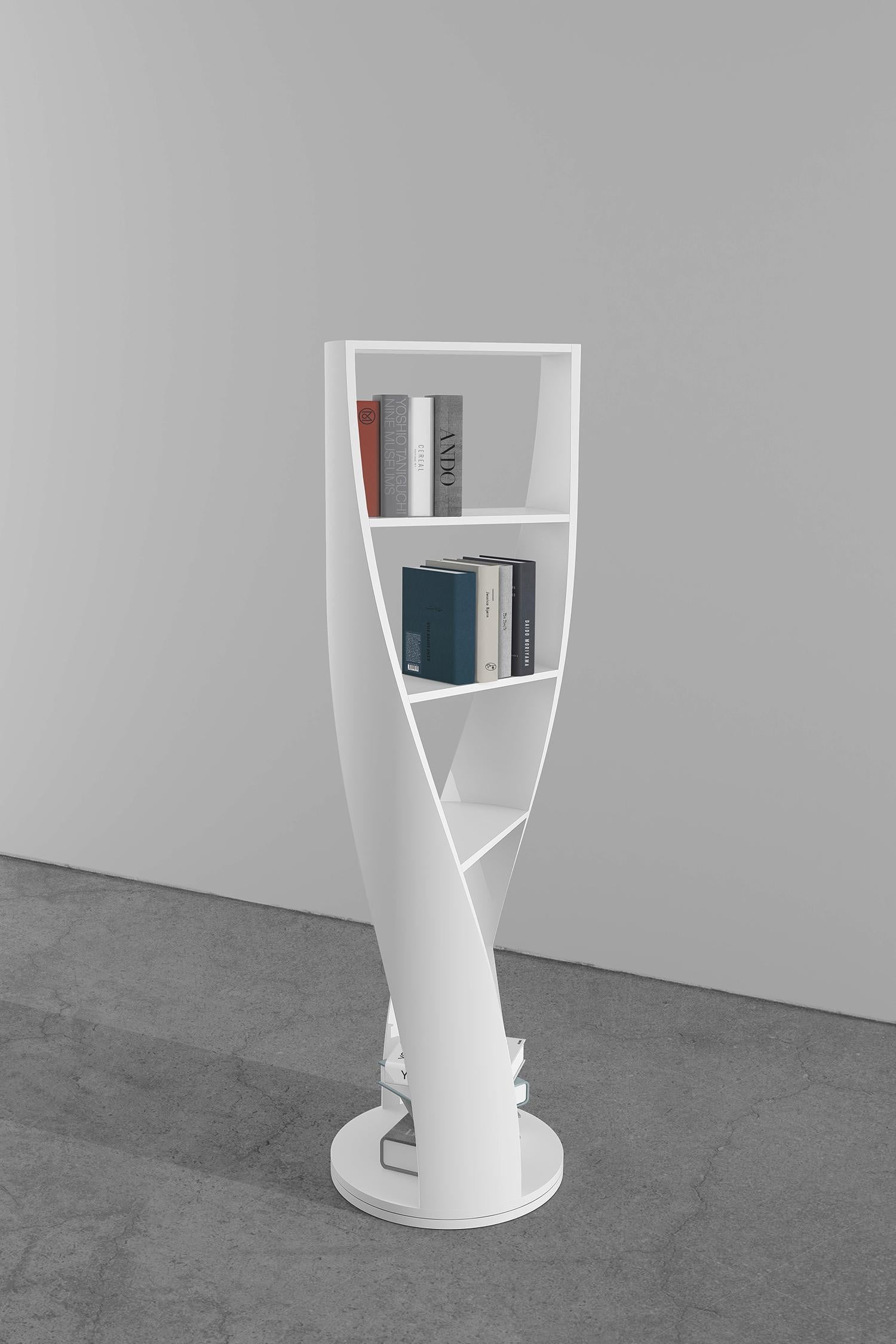 narrow white bookcase