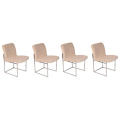 White Bouclé & Chrome 1970s Dining Chairs by DIA