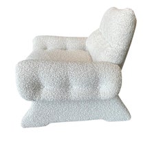 White Boucle Fully Upholstered Pair Of Chairs, Italy, 1970s