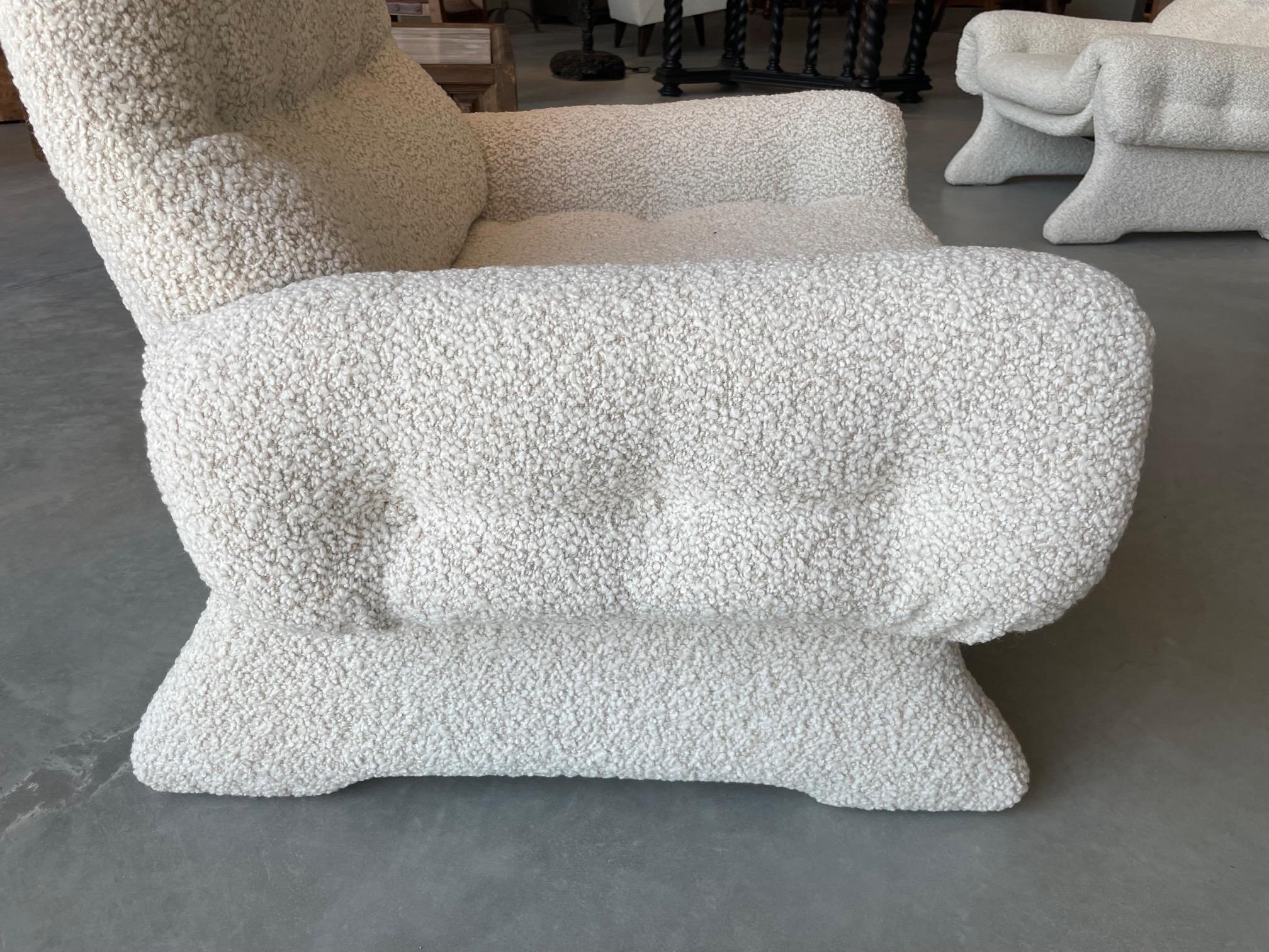 Bouclé White Boucle Fully Upholstered Pair Of Chairs, Italy, 1970s For Sale