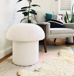 White Boucle Mushroom Ottoman