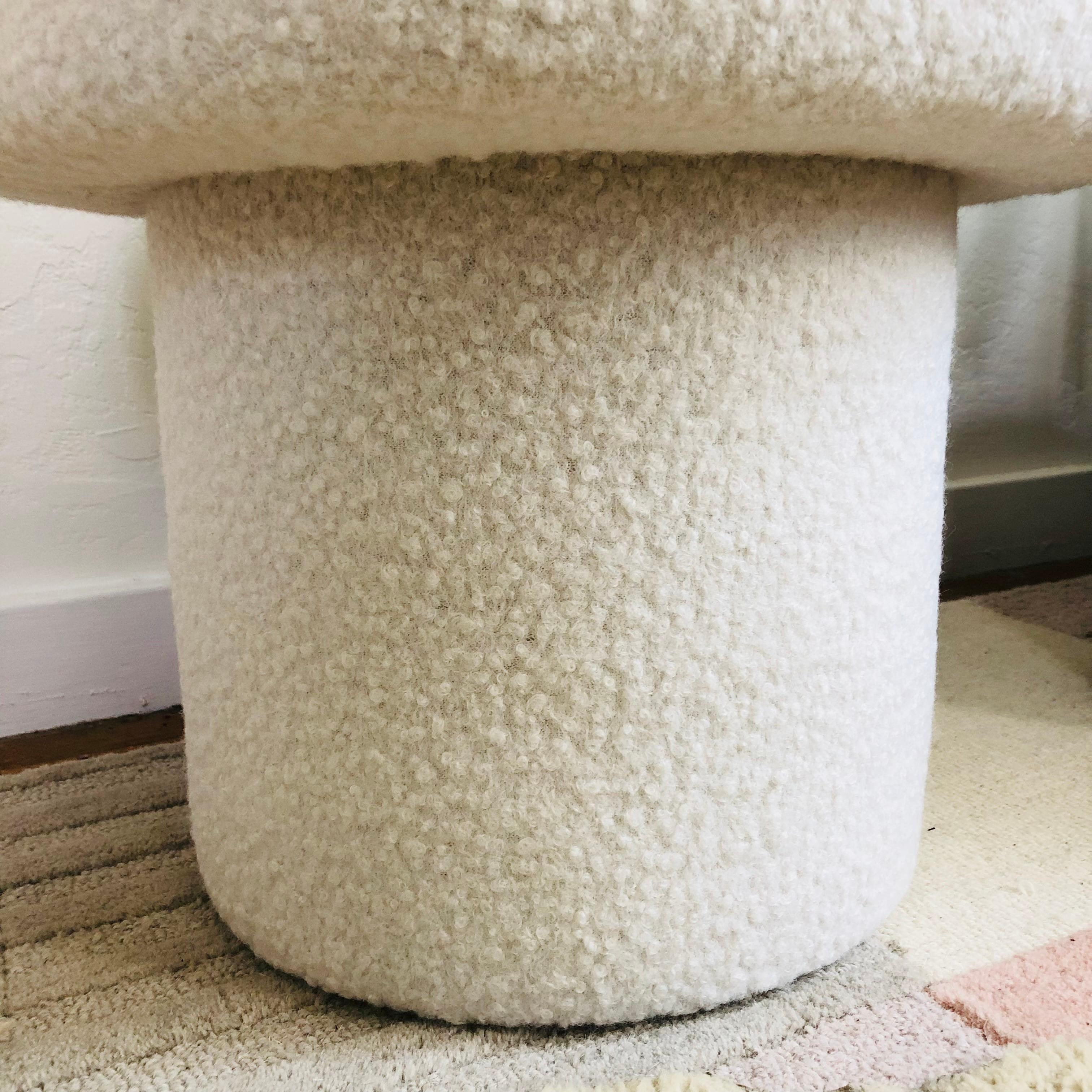 American Mushroom Ottoman in White Boucle