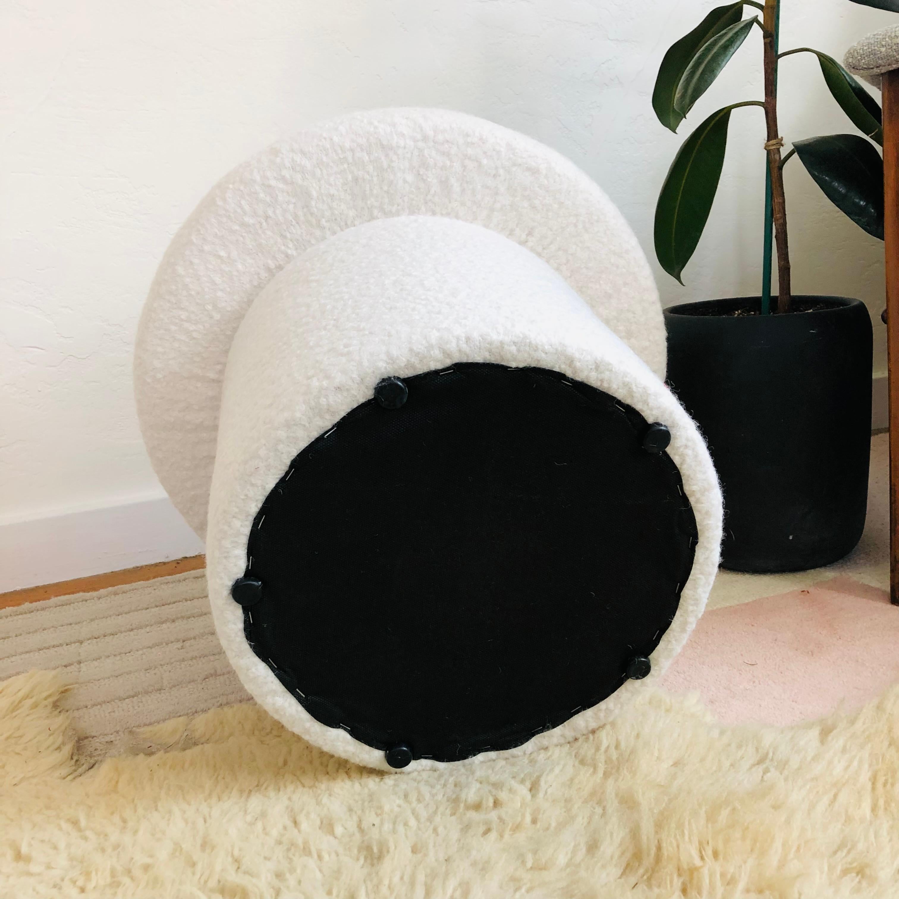 Contemporary Mushroom Ottoman in White Boucle