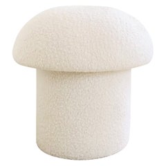 Mushroom Ottoman in White Boucle