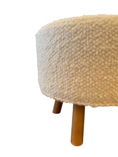 White Boucle Ottoman Pouf with Legs