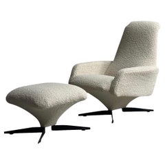 Chaise tapissée en bouclette blanche avec ottoman, Italie, années 1960