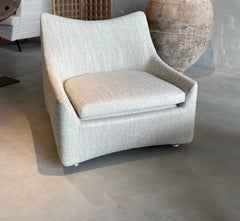 White Boucle Upholstered Curved Back And Base Chairs, Italy, 1970s