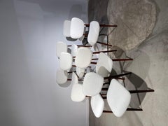 White Bouclette & Dark Wood 8 Dining Chairs