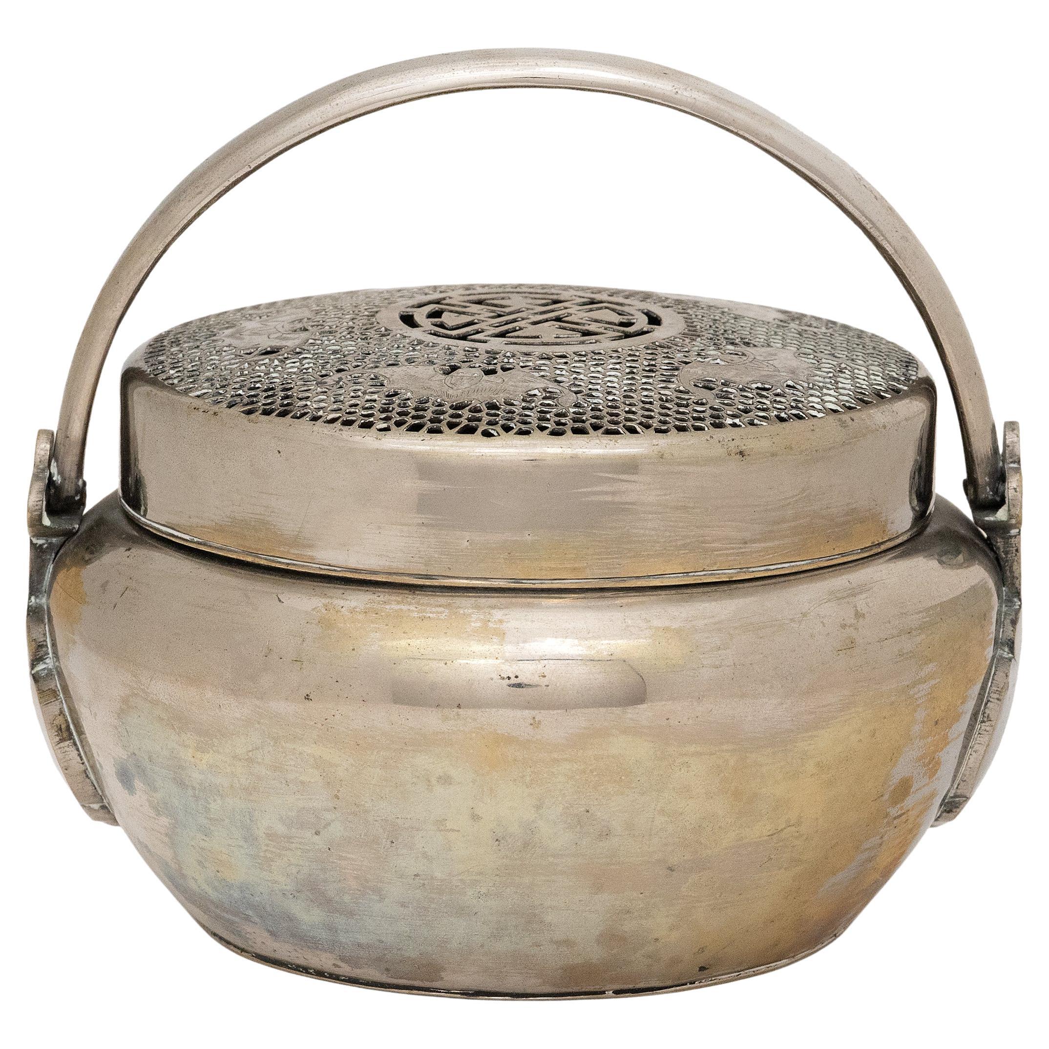 White Brass Five Blessings Chinese Brazier, c. 1850 For Sale