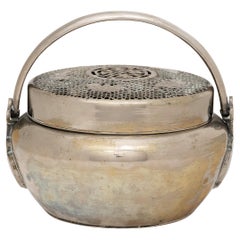 Antique White Brass Five Blessings Chinese Brazier, c. 1850