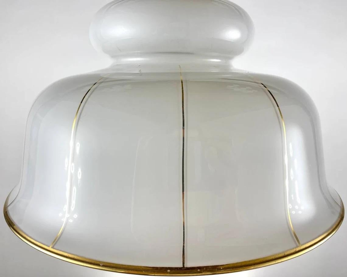 Belgian White Brass & Opaline Glass Chandelier