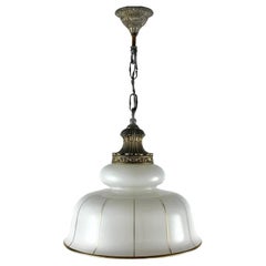 White Brass & Opaline Glass Chandelier