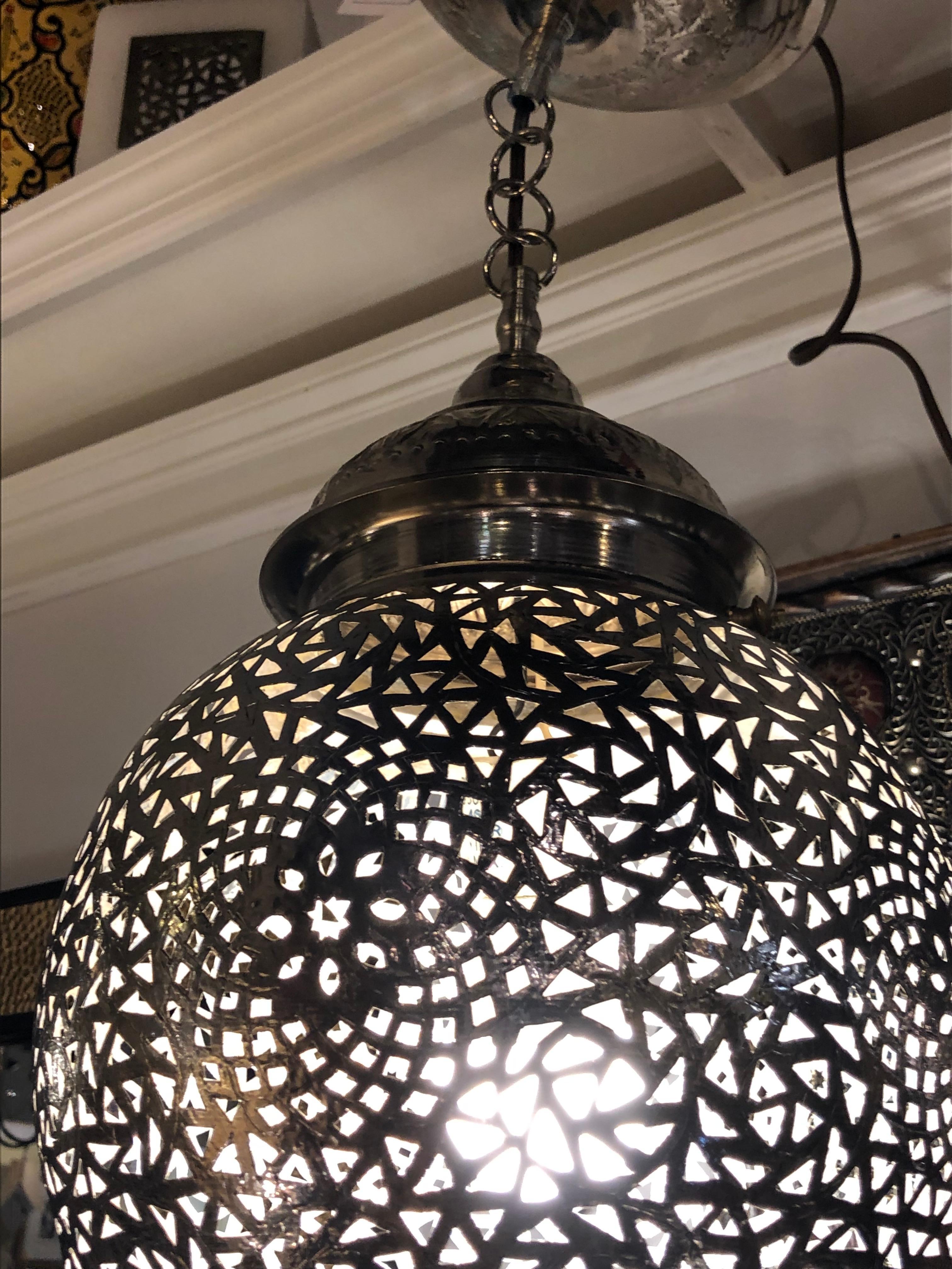 Silver Round Modern Moroccan Pendant or Chandelier, a Pair 1