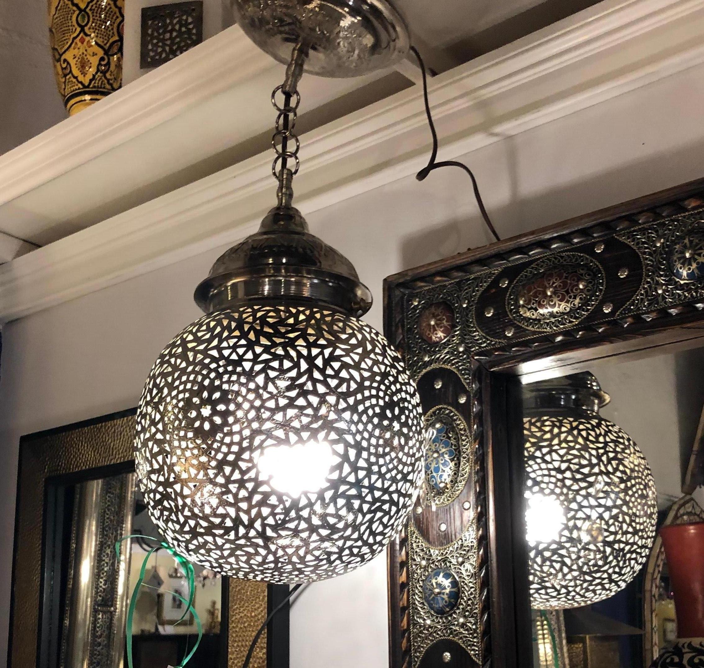 Silver Round Modern Moroccan Pendant or Chandelier, a Pair 3