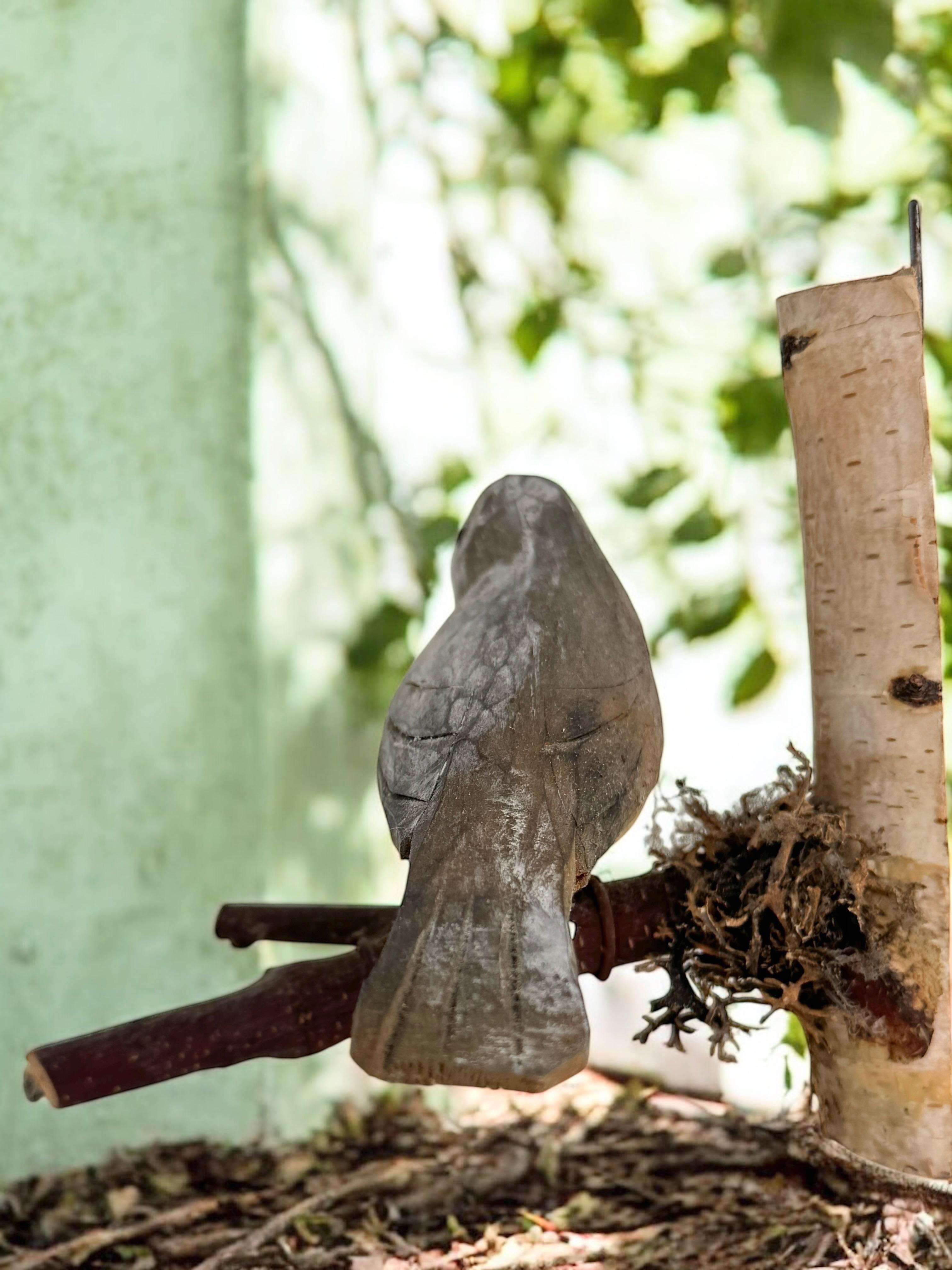 Sittelle à poitrine blanche Viechtauer Oiseau en bois sculpté Black Forest Autriche années 1920 en vente 3
