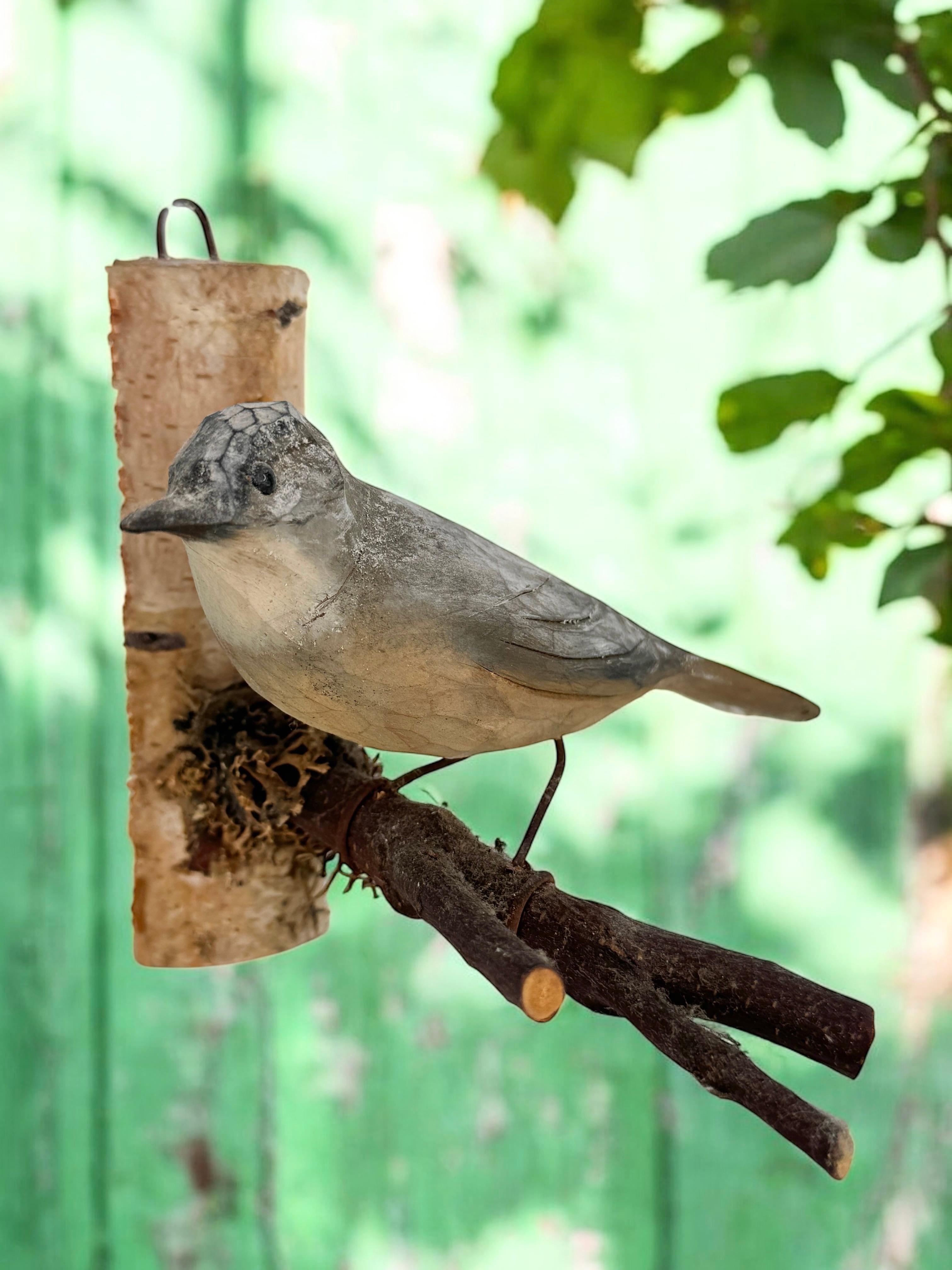 Début du 20ème siècle Sittelle à poitrine blanche Viechtauer Oiseau en bois sculpté Black Forest Autriche années 1920 en vente