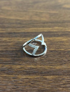 White Brilliant Cut Diamond Geometric Triangle 14K White Gold Statement Ring