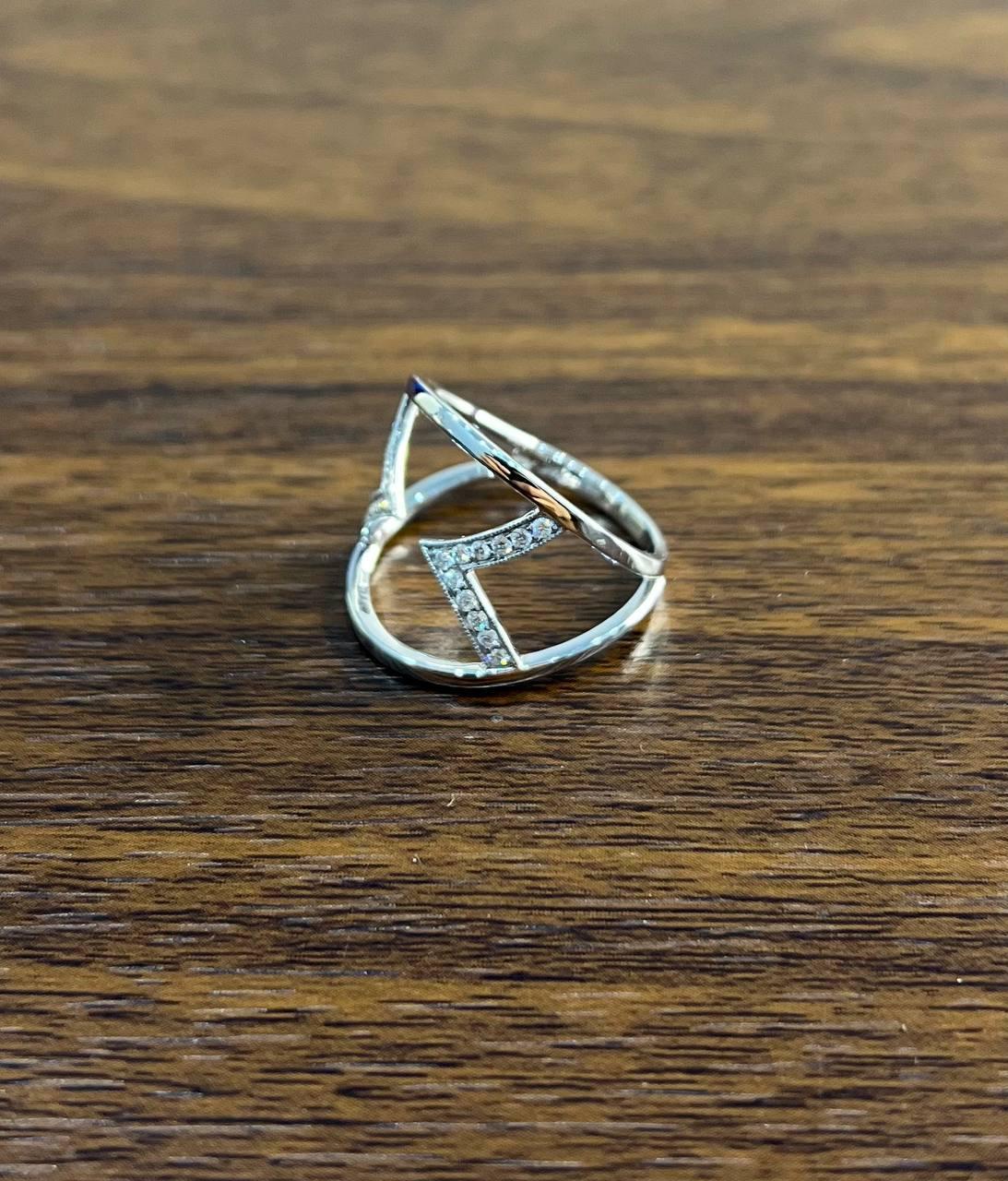 Contemporary White Brilliant Cut Diamond Geometric Triangle 14K White Gold Statement Ring For Sale