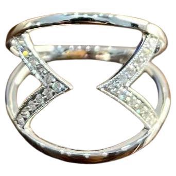 White Brilliant Cut Diamond Geometric Triangle 14K White Gold Statement Ring