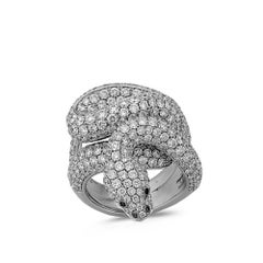 White Brilliant Cut Diamond Pavè Viper Snake Ring in 18 Karat White Gold