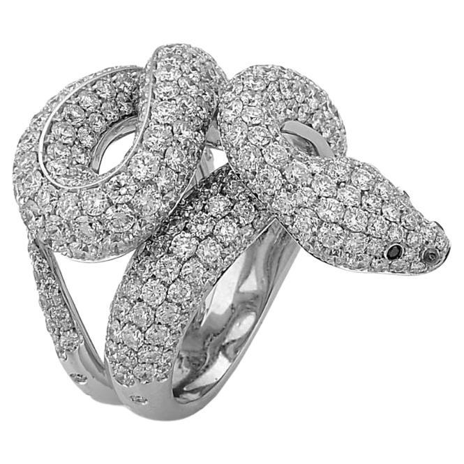 White Brilliant Cut Diamond Pavè Viper Snake Ring in 18 Karat White Gold For Sale