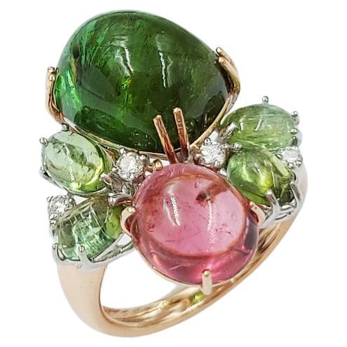 Bague en or rose 18 carats avec tourmaline blanche taille brillant et diamants