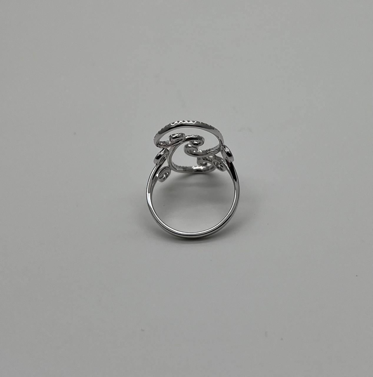 Anello con diamante bianco taglio Brilliante Wave Spiral Swirl in oro bianco 14K in vendita 5