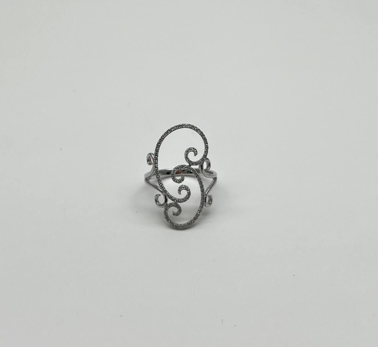 Anello con diamante bianco taglio Brilliante Wave Spiral Swirl in oro bianco 14K in vendita 3