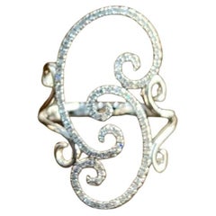 White Brilliant Cut Diamond Wave Spiral Swirl 14K White Gold Statement Ring