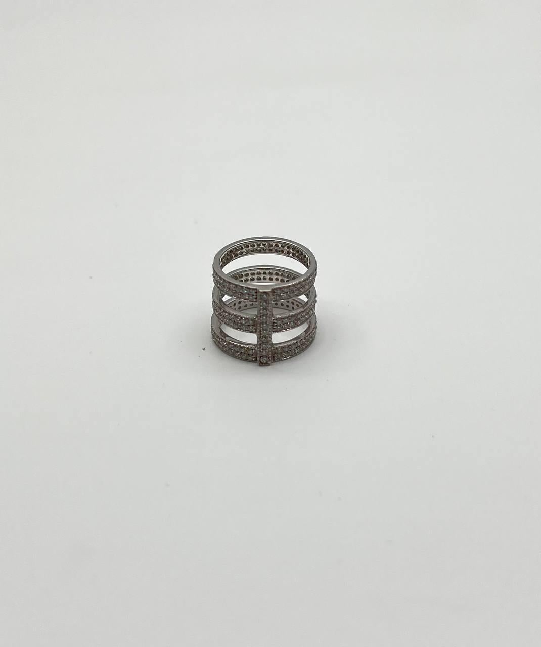 Brilliant Cut White Brilliant Diamond Pave Full Finger 18 Karat White Gold Statement Ring For Sale