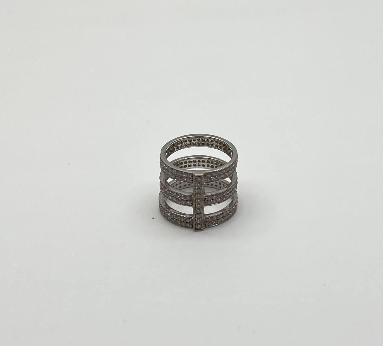 White Brilliant Diamond Pave Full Finger 18 Karat White Gold Statement Ring In New Condition For Sale In Oakton, VA