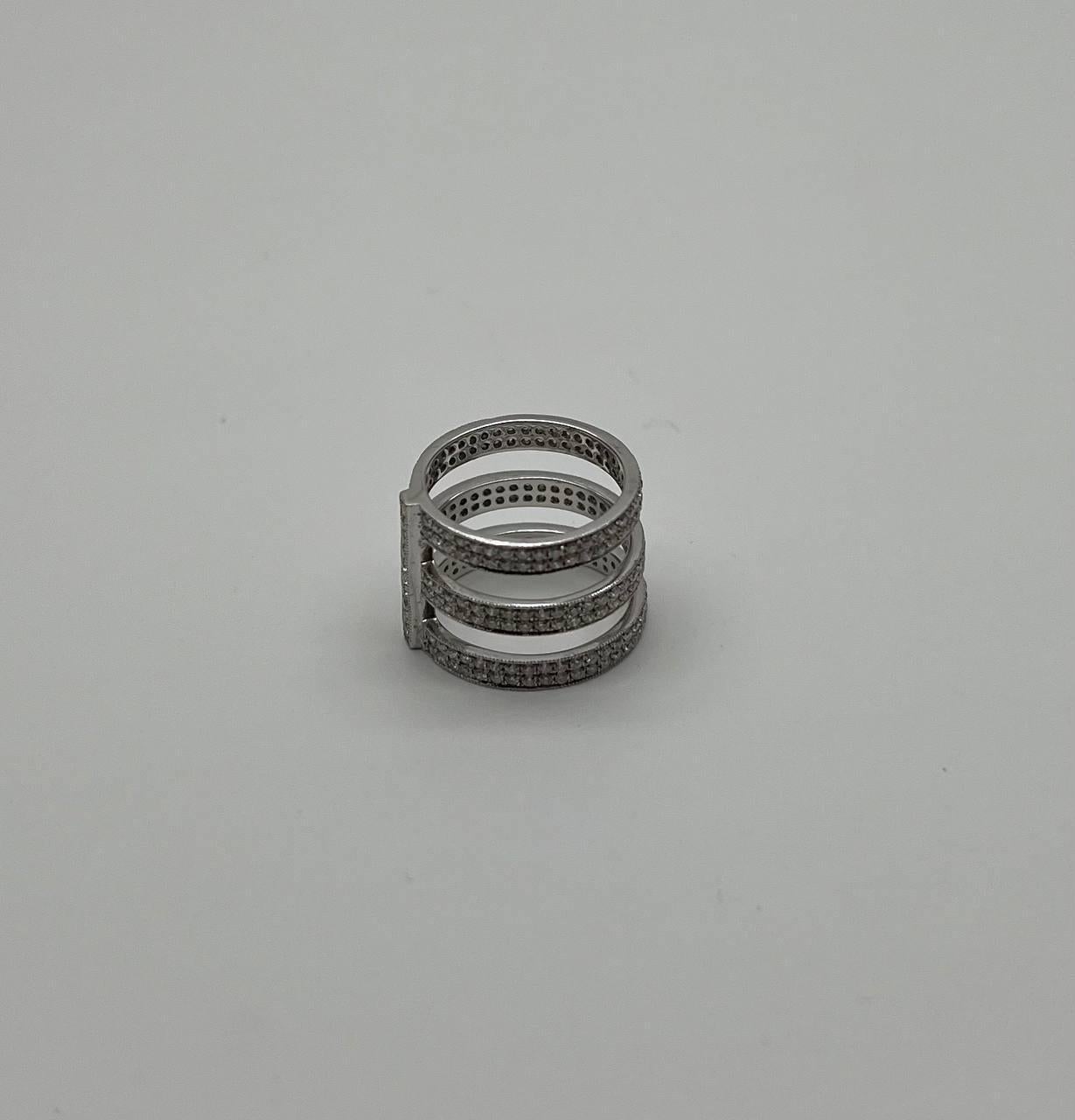 White Brilliant Diamond Pave Full Finger 18 Karat White Gold Statement Ring For Sale 1