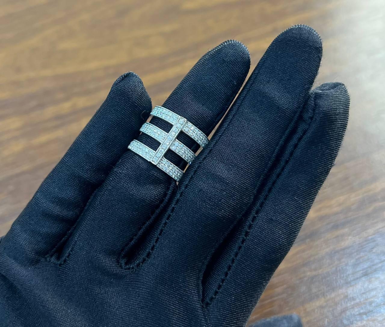 White Brilliant Diamond Pave Full Finger 18 Karat White Gold Statement Ring For Sale 3