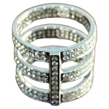 White Brilliant Diamond Pave Full Finger 18 Karat White Gold Statement Ring