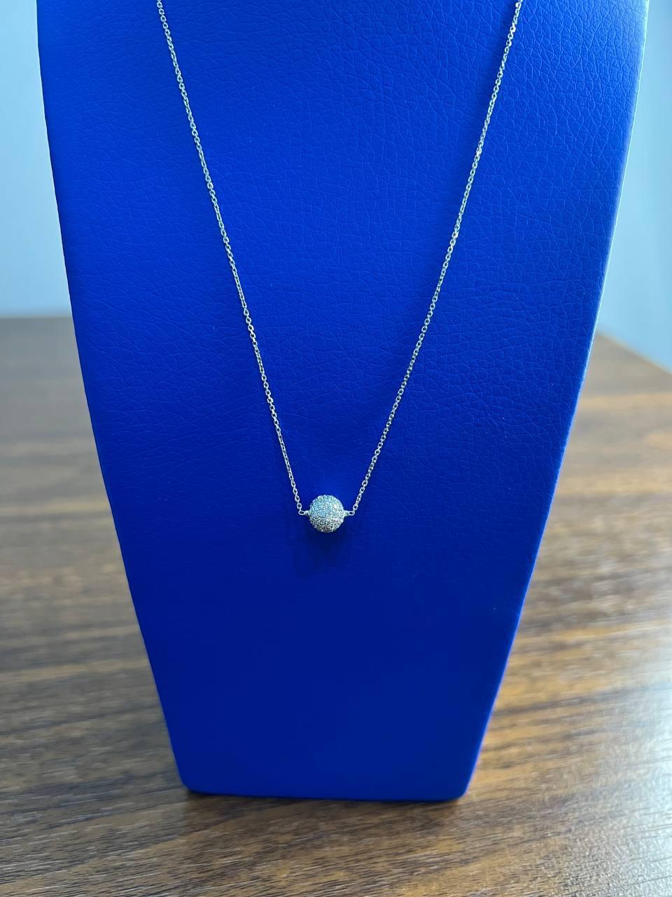 White Brilliant Diamond Pave Round Sphere 14K White Gold Pendant Necklace In New Condition For Sale In Oakton, VA