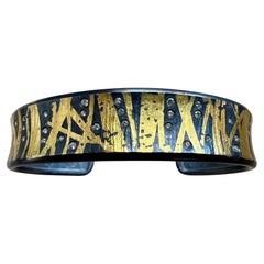 White Brilliant Diamond Scattered 24K Keum-boo Gold Leaf Cuff Bracelet