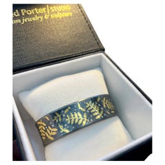 White Brilliant Diamond Scattered 24K Keum-boo Gold Leaf Fern Cuff Bracelet