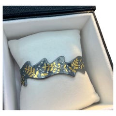White Brilliant Diamond Scattered 24K Keum-boo Gold Leaf Jagged Cuff Bracelet
