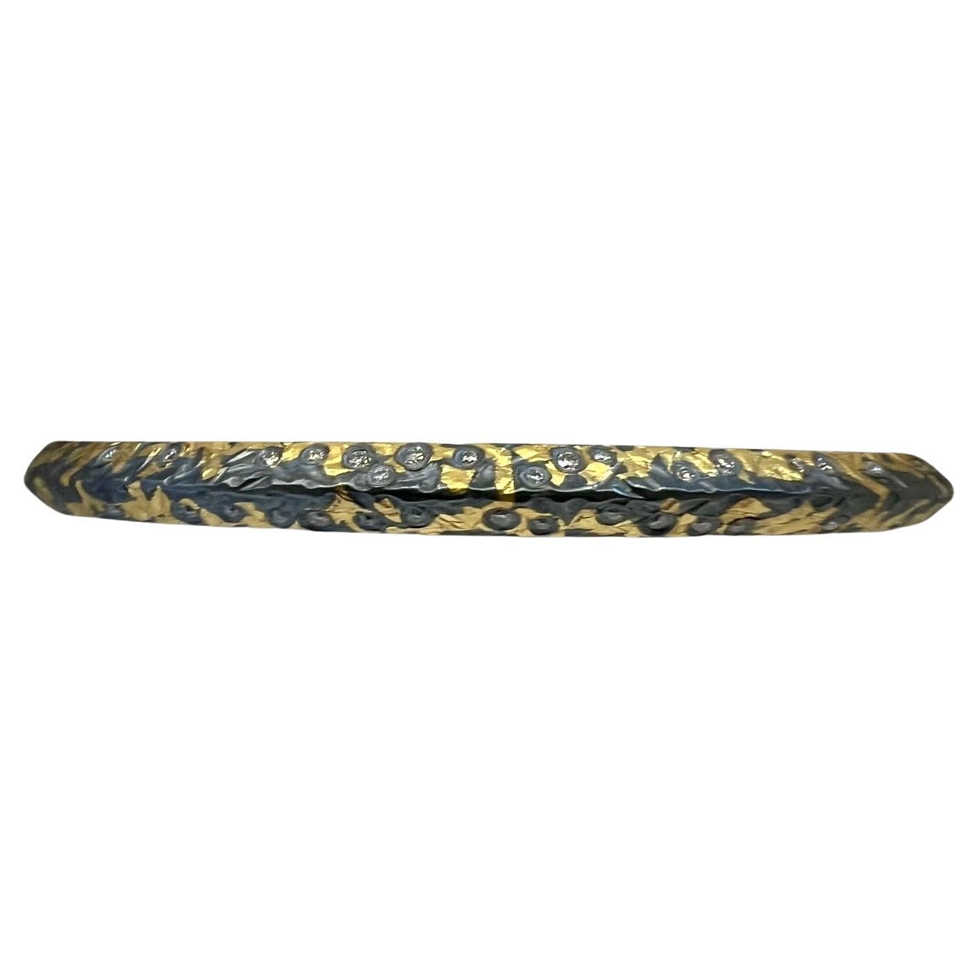 Brilliante bianco con diamanti sparsi in oro 24 carati Keum-boo, bracciale a foglia sottile