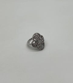 White Brilliant Diamonds Symbol Halo Pave Set 14K White Gold Statement Ring